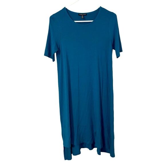 Eileen Fisher Teal Viscose Jersey Stretch Dress - Picture 1 of 6